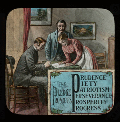 lantern slide, 'The Pledge Promotes'