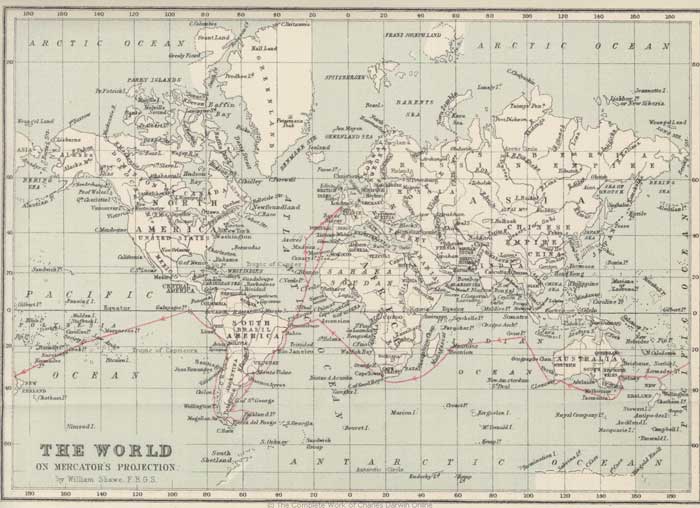 map of Beagle circumnavigation