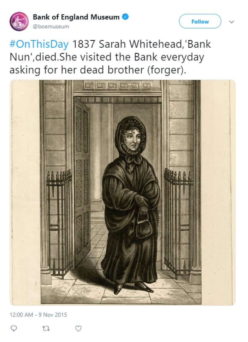 Figure 1. The Bank of England Museum. @boemuseum tweet of 9 Nov. 2015. Twitter. Accessed 10 Oct. 2019.